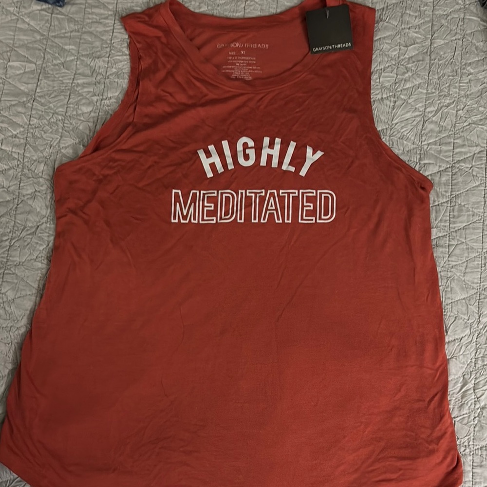 Grayson Threads burnt orange “Highly Meditated” tank